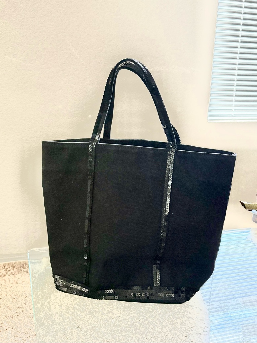 Vanessa Bruno Black Sequin Trim Canvas Tote Bag